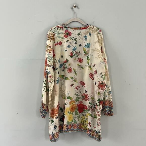 Johnny Was Jaffa Silk Floral Button Down Tunic Blouse - Picture 6 of 8
